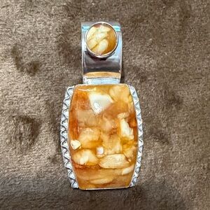 Natural Agate Statement Pendant-Sterling -New